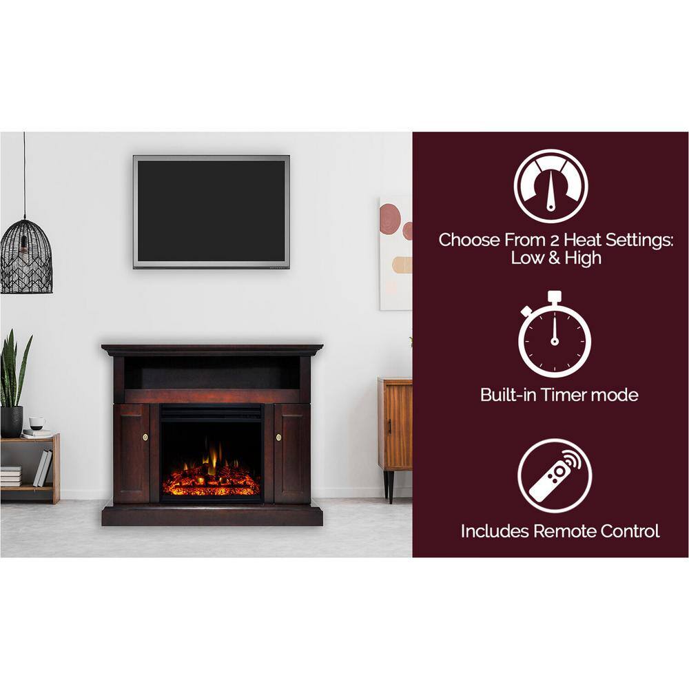 Cambridge Sorrento 47 in. Electric Fireplace Heater TV Stand in Mahogany with Enhanced Log Display and Remote Control CAM5021-2MAHLG3