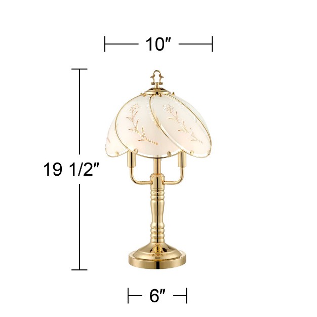 High Polished Brass Touch On Off Floral Glass Shade For Bedroom Living Room Bedside Office