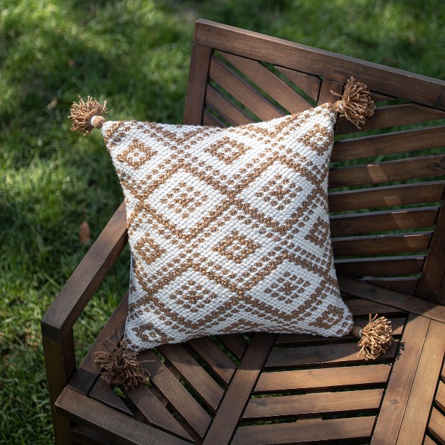 18x18 Inches Hand Woven Brown Polyester With Polyester Fill Pillow Foreside Home amp Garden