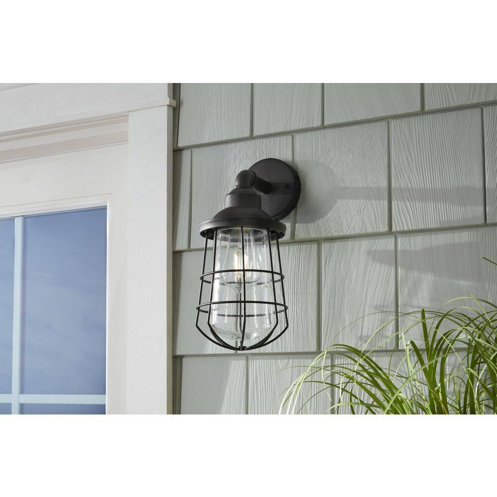 PRIVATE BRAND UNBRANDED 1-Light Black Hardwired Outdoor Nautical Wall Lantern Sconce G19332