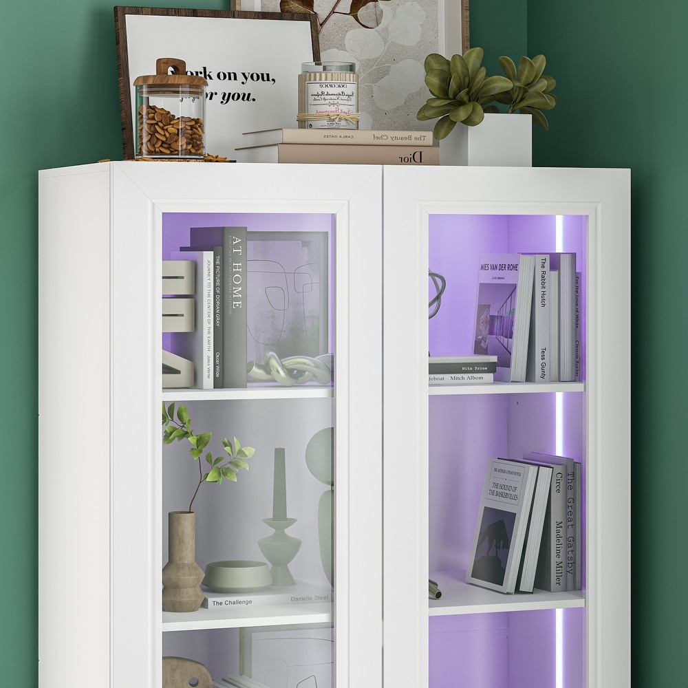 78.7”H Tall Bookcase Storage Cabinet with 5 Tier Shelves   2 Doors   78.7\