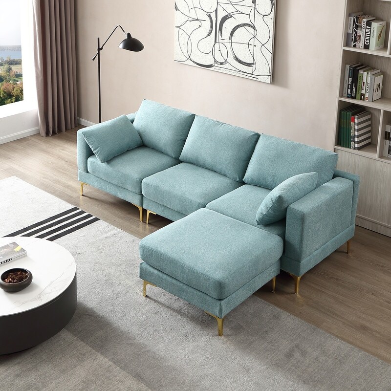 L Shaped Sectional Sofa Couch 3 Seater Convertible Couches with Metal Legs