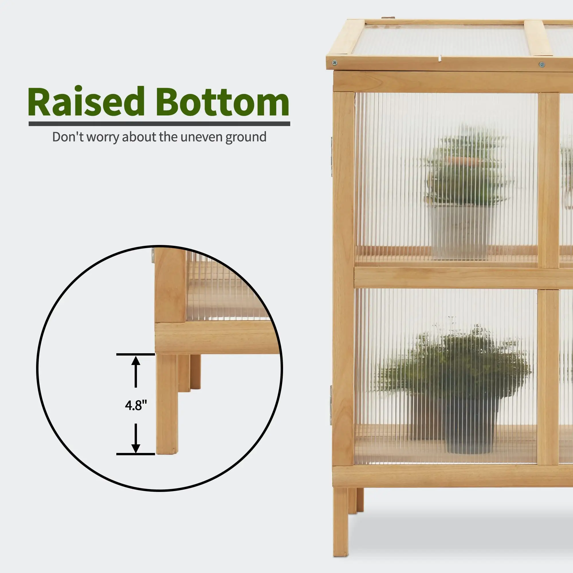 OTX 2 Tier Foldable Cold Frame Greenhouse Garden Portable Wooden Greenhouse Garden Cold Frame Raised Planter Box with Shelves