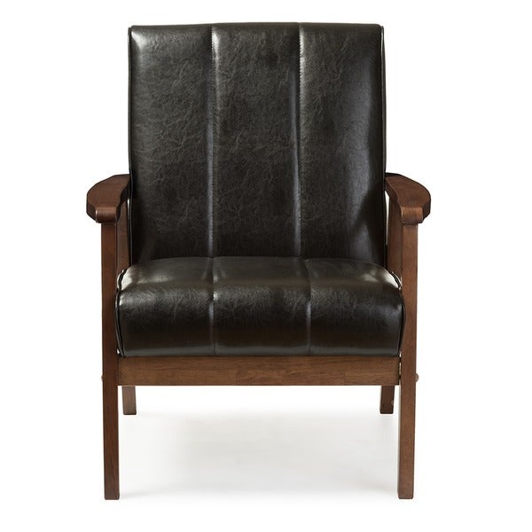 Mid-Century Black Faux Leather Chair