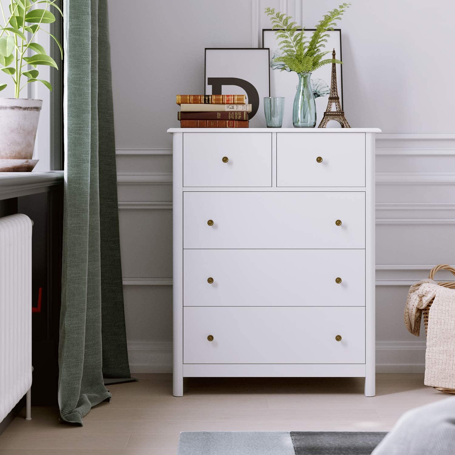 Homfa Kids Dresser of 5 Drawers, Dresser Chest with Easy Pull Handle for Bedroom, Living Room, White Finish