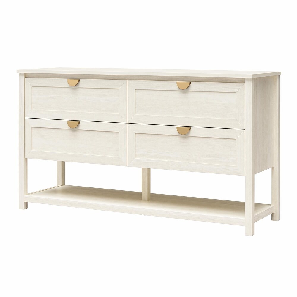 Mr. Kate Primrose Wide 4 Drawer Dresser with Shelf  Ivory Oak