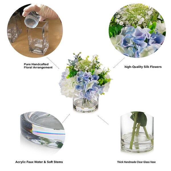 Enova Floral Mixed Artificial Hydrangea Flower Arrangement in Glass Vase For Home Office Wedding Decoration