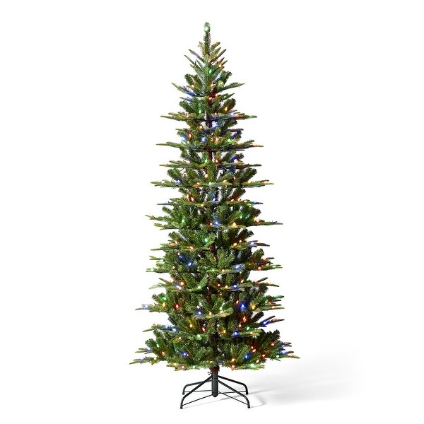 Glitzhome 7.5ft/9ft PreLit Evergreen Slim Fir Artificial Christmas Tree With Strawberry Lights