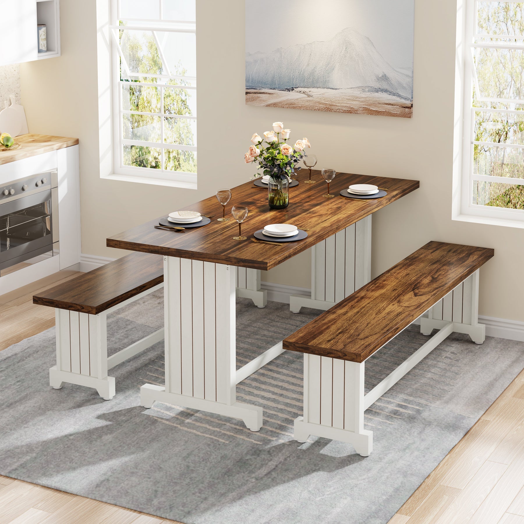 Farmhouse Dining Table Set, 47