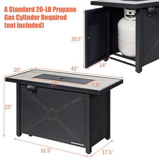 Alpulon 42 in. Outdoor Metal Rectangular Propane Gas Fire Pit Table with Table Cover ZMWV303