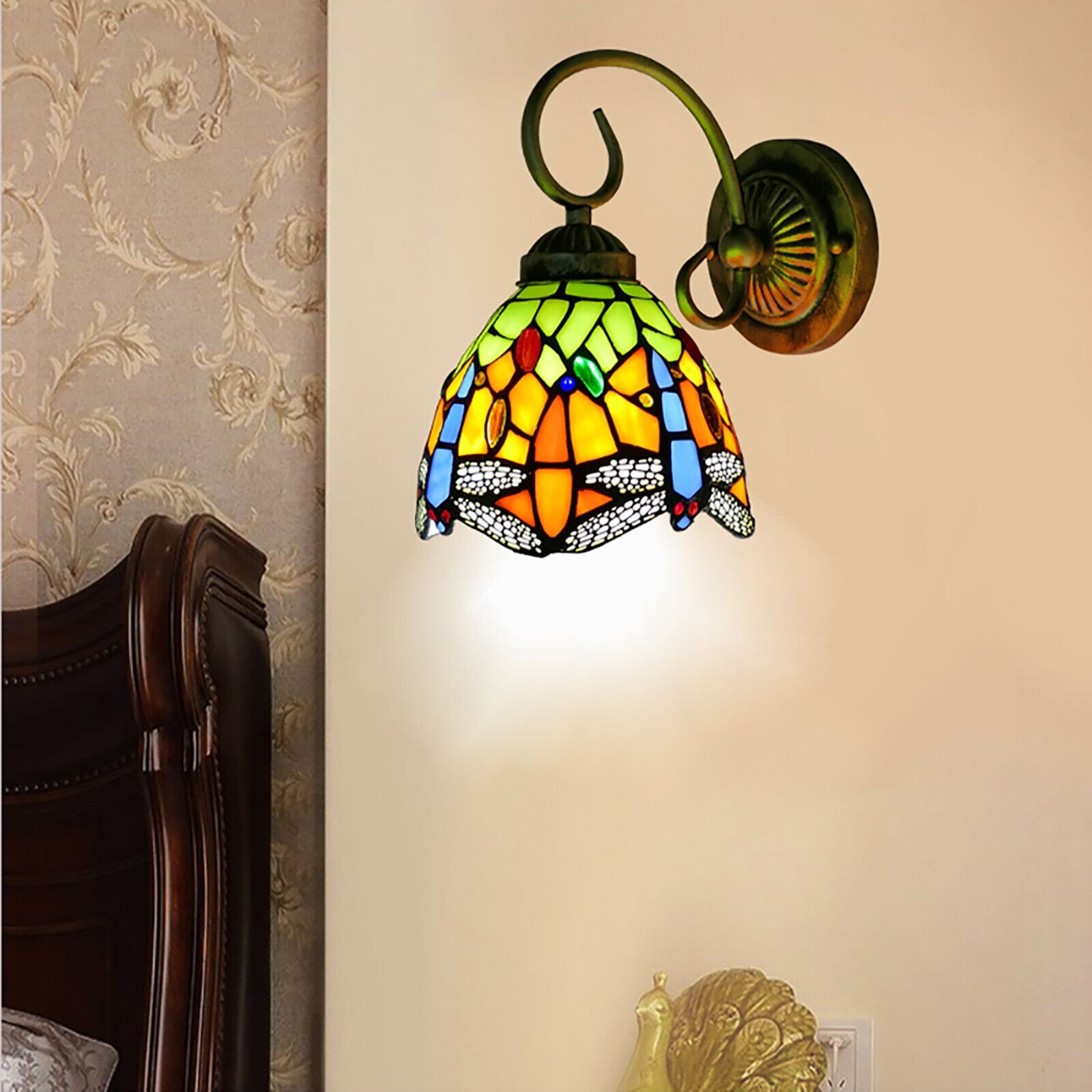  Style Wall Lamp Stained Glass Armed Wall Sconces