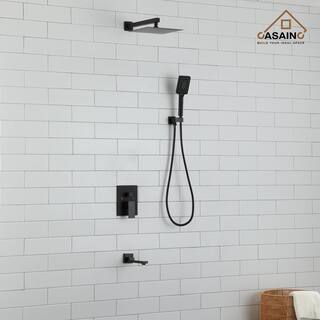 CASAINC 3-Spray Patterns with 2.5 GPM 10 in. Tub Wall Mount Dual Shower Heads in Spot Resist Matte Black Rough-in Valve OY-98A1003-MB