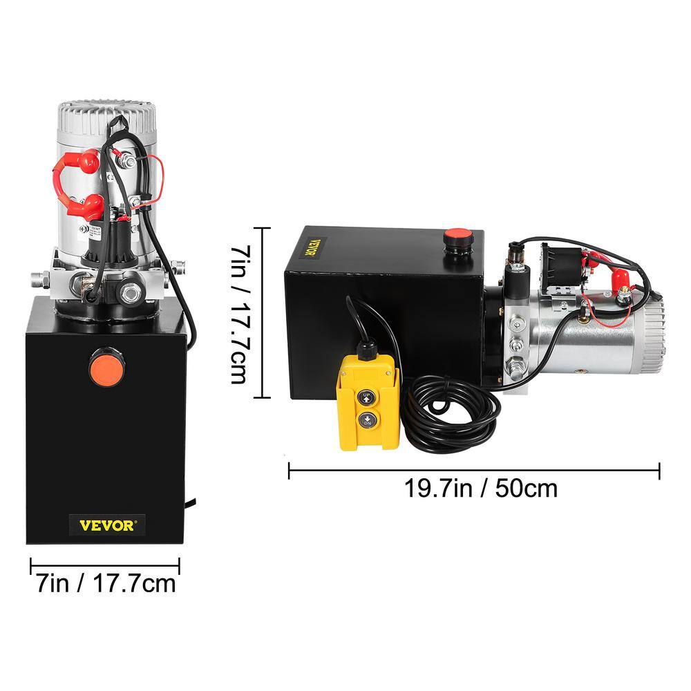 VEVOR 8 qt. 12-Volt Hydraulic Power Unit Pump Hydraulic Dump Trailer Pump DC Single Acting for Stackers Lifting Platforms 8LCZYYBTXDZY00001V0