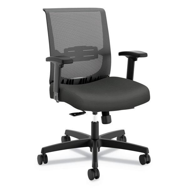 HON Convergence Mid-Back Task Chair， Synchro-Tilt and Seat Glide， Supports Up to 275 lb， Iron Ore Seat， Black Back/Base