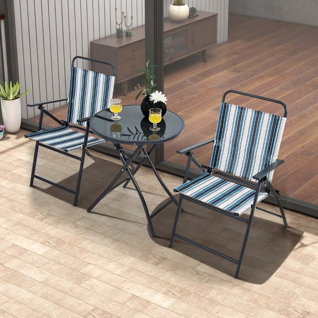 Costway 3pcs Patio Folding Dining Table Chair Set Heavy duty Metal Portable Outdoor