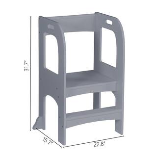 Amucolo 22.8 in. Gray MDF Wood Child Standing Tower Step Stool for Kids Toddler Step Stool for Kitchen Counter YeaD-CYD0-C8U