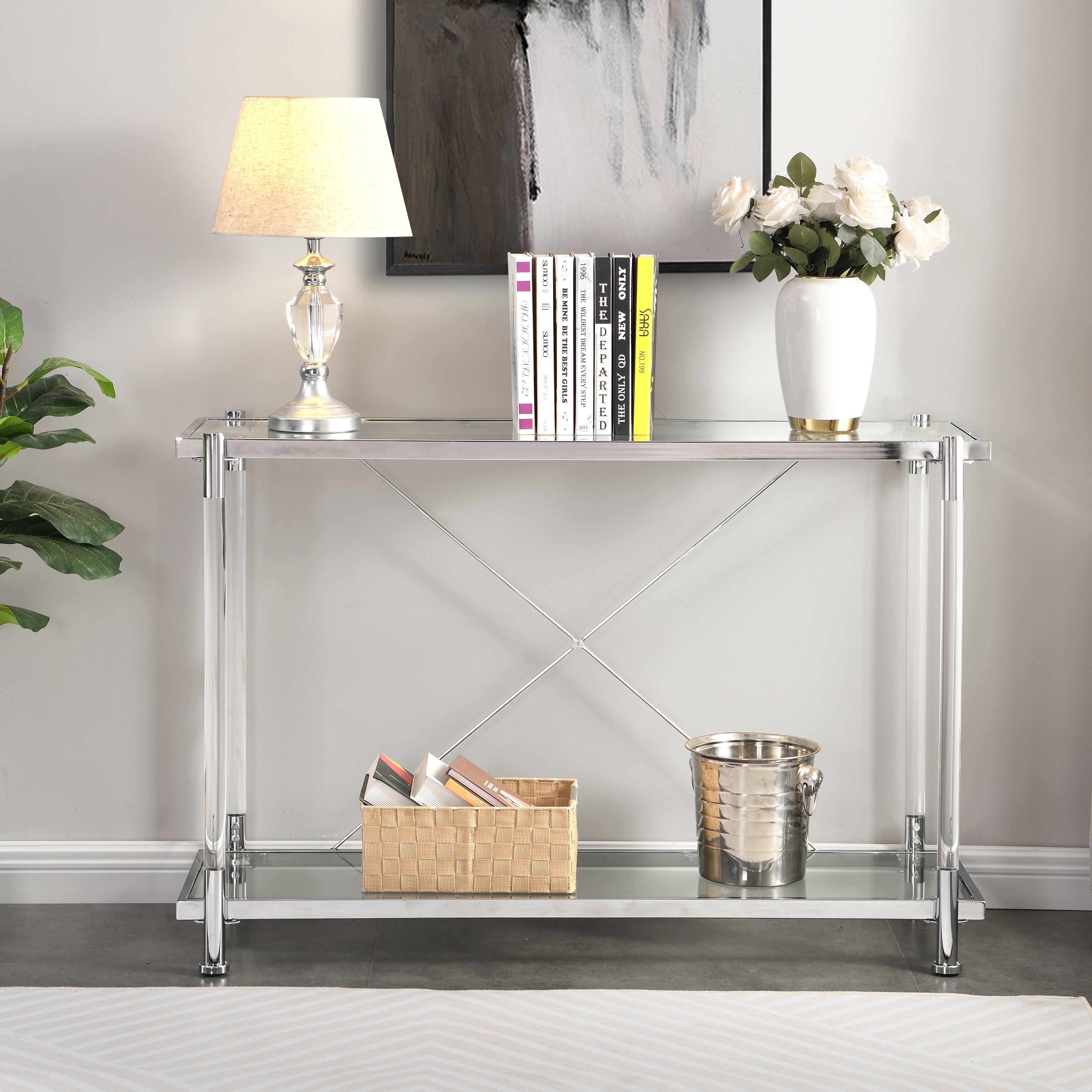 Acrylic Glass Side Table Sofa Table 2 Tier Console Table