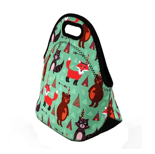 promotion high quality hot sale neoprene sublimation flat folding cooler lunch bag food picnic camping cooler lunch bag