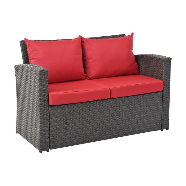 4Piece PE Wicker Patio Conversation Set with Cushions