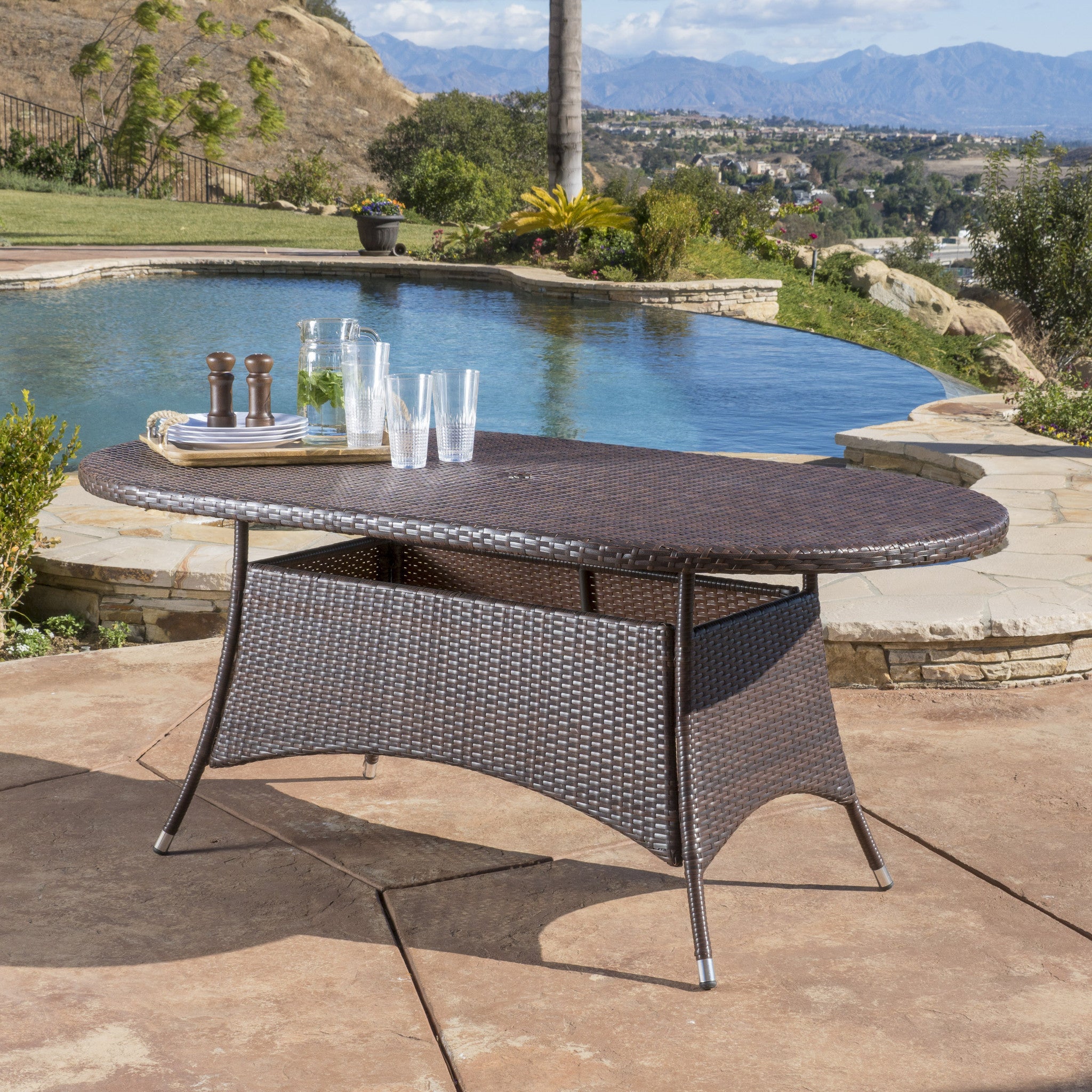 Bristle Multi Brown PE Oval Dining Table