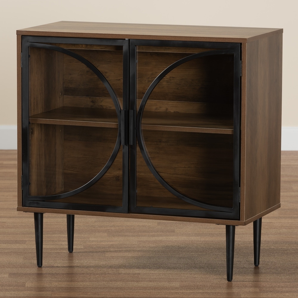 Carter Mid Century Modern Industrial Walnut Brown Finished Wood and Black Metal 2 Door Sideboard