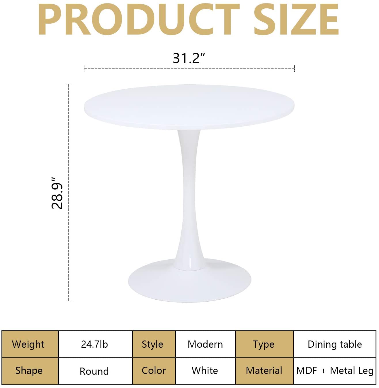 Omni House Round Dining Table ,Modern White Tulip Dining Room Table with MDF Table Top Leisure Coffee Table for 4 Person