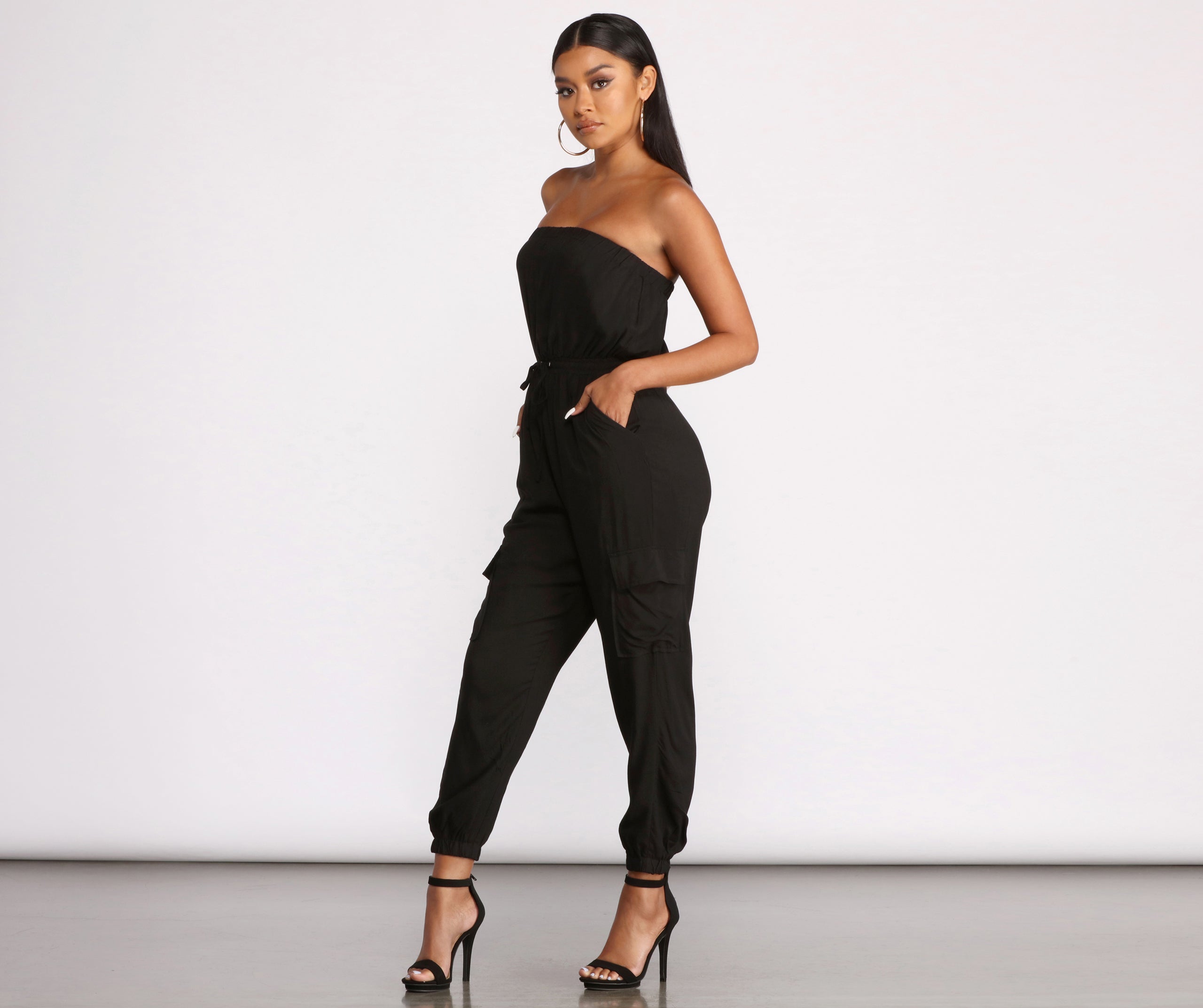 Strapless Cargo Pocket Jogger Jumpsuit