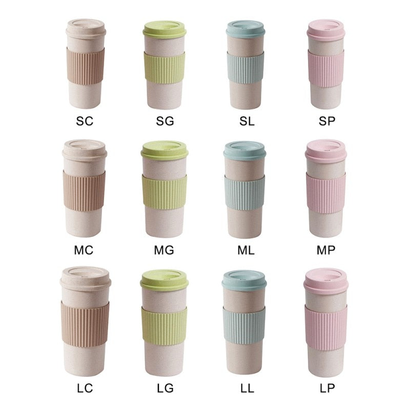 Wheat Fiber Straw Coffee Mug Double-wall Insulation Eco-friendly Coffee Cup Travel Leakproof Gift Mugs