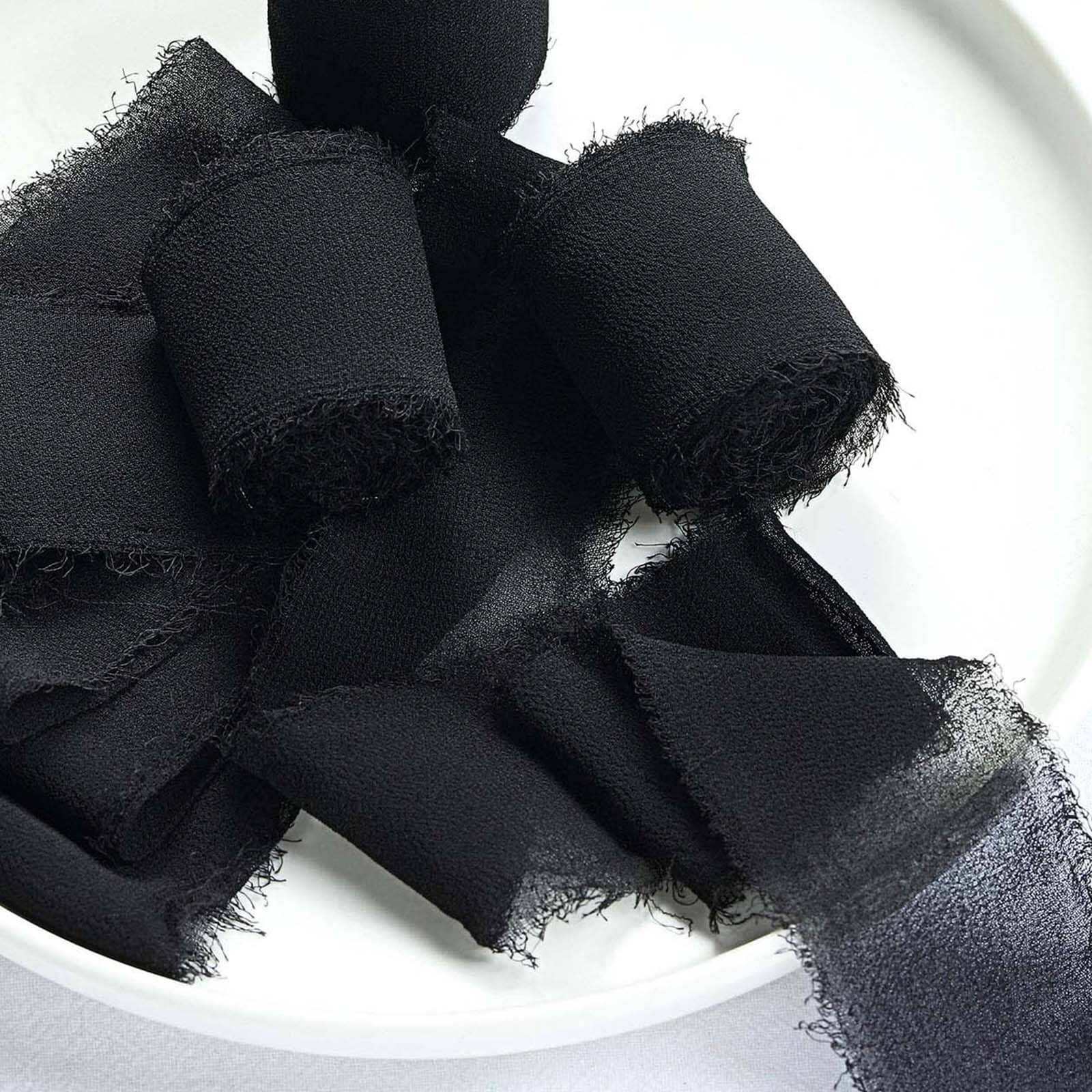 2 Pack Black Silk-Like Chiffon Linen Ribbon Roll For Bouquets, Wedding Invitations Gift Wrapping 6yd