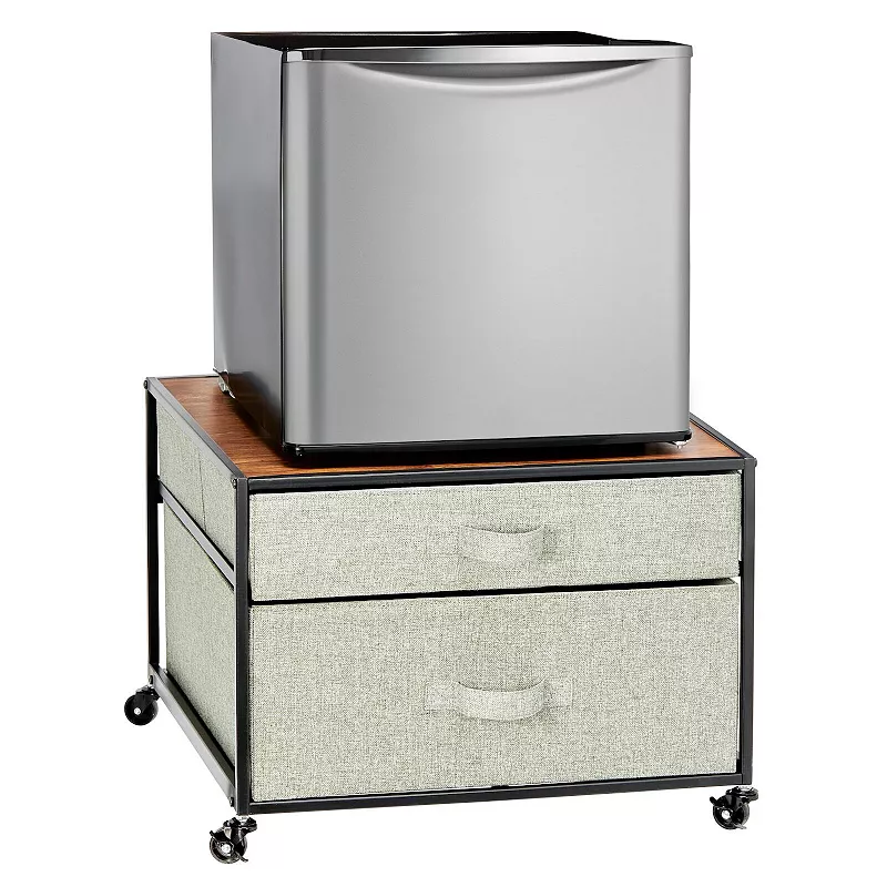 mDesign Metal Rolling Storage Cart for Mini Fridge with 2 Fabric Drawers