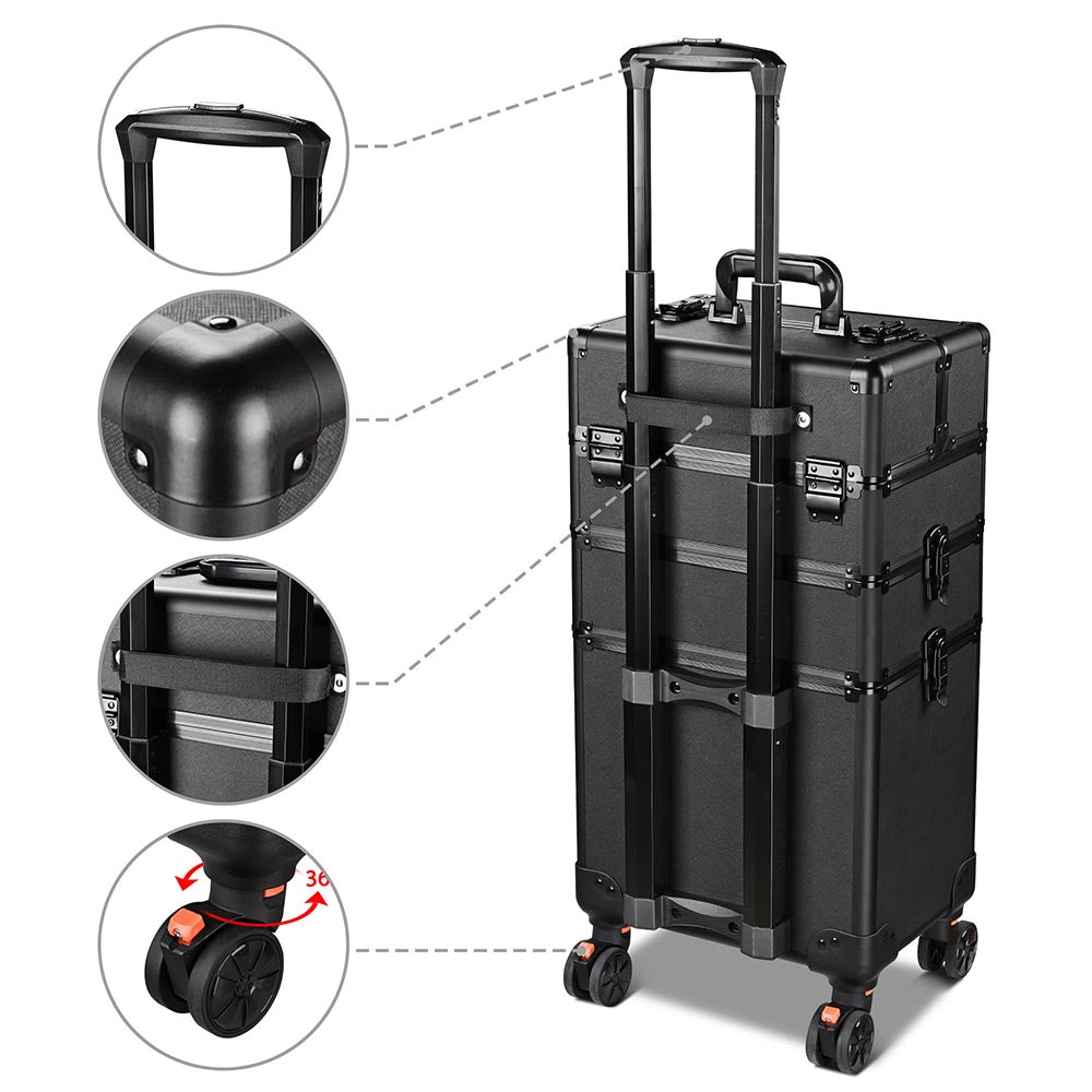 Byootique 3 in 1 Rolling Makeup Case on Wheels Black