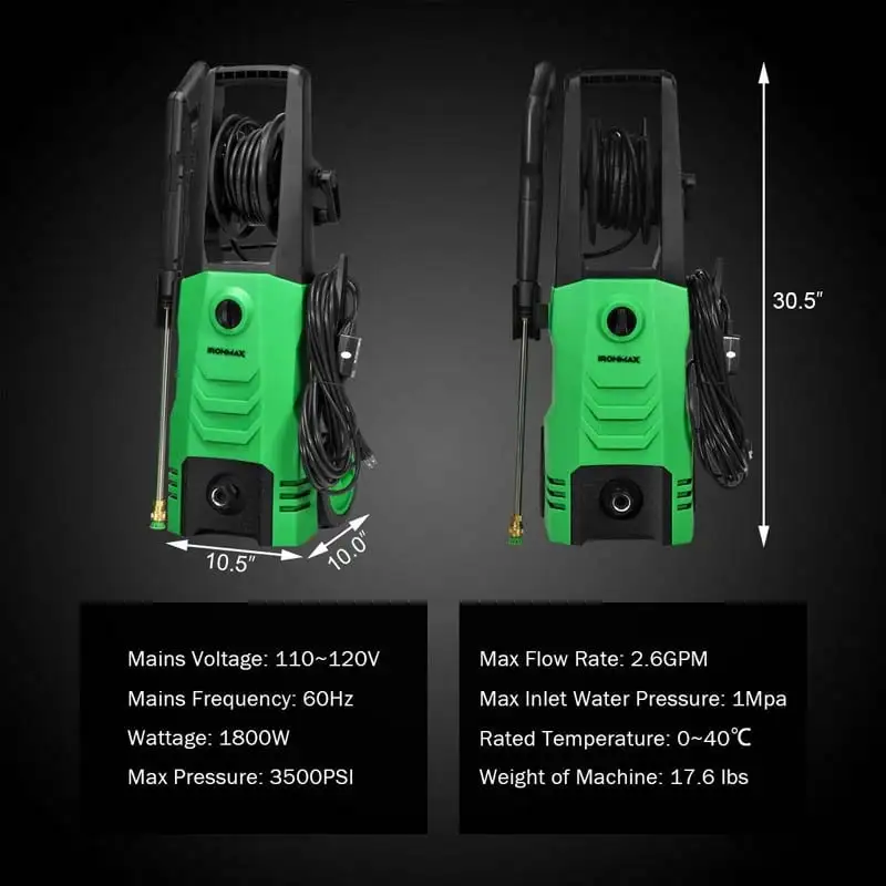 3500PSI Electric Pressure Washer, 1800W 2.6 GPM Portable Electric Power Washer with 4 Nozzles