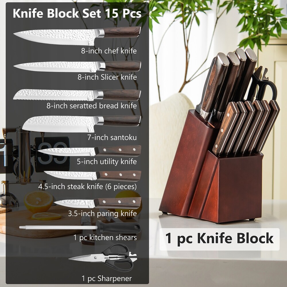 Costway Kitchen Knife Set 15pcs Stainless Steel Knife Block Set w/   See Details