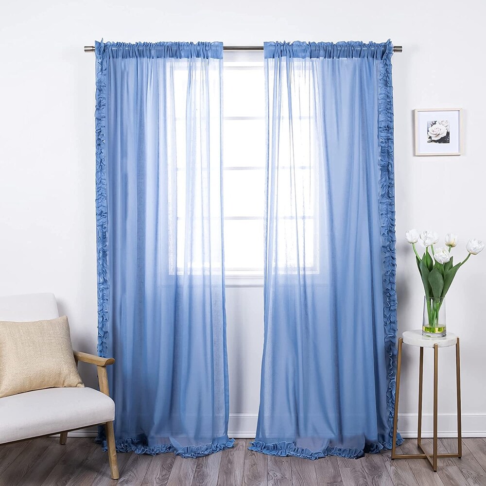 Aurora Home Ruffle Border Linen Look Curtain Panel Pair   52\