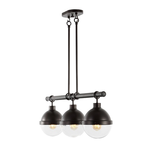 3 light Caleb Industrial Farmhouse Iron glass Linear Led Pendant Oil Rubbed Bronze clear Jonathan Y