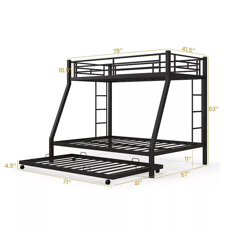 Twin Over Full Bunk Bed Frame With Trundle For Guest Room