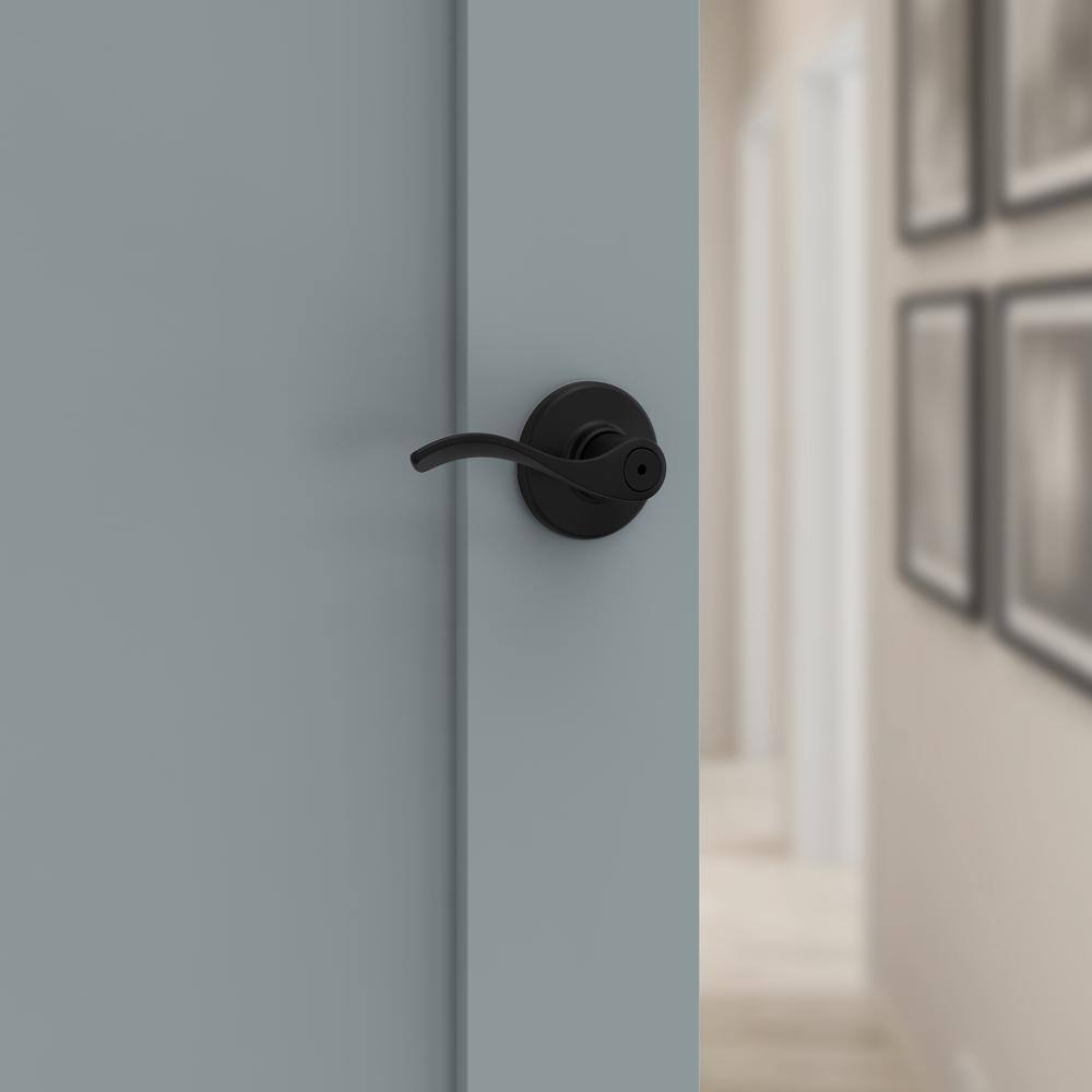 Kwikset Balboa Matte Black Privacy Door Handle with Lock for Bedroom or Bathroom featuring Microban Technology 300BL5146ALV1