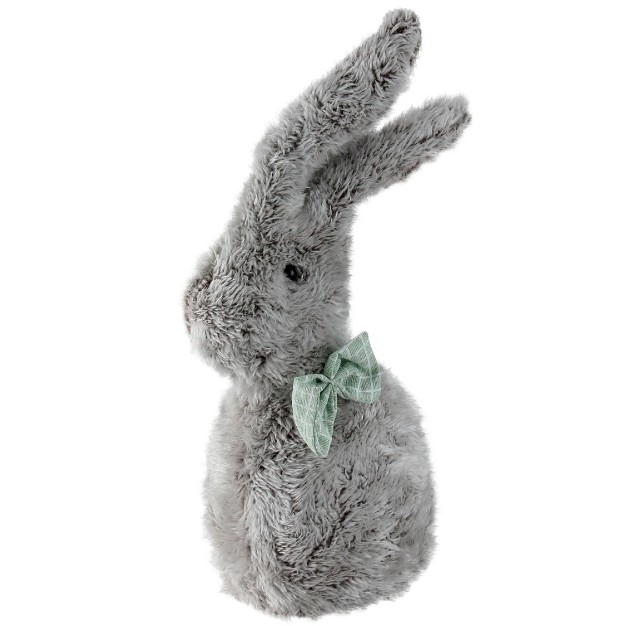 Plush Buny Rabbit With Bow Tie Spring Easter Decoration Gray green