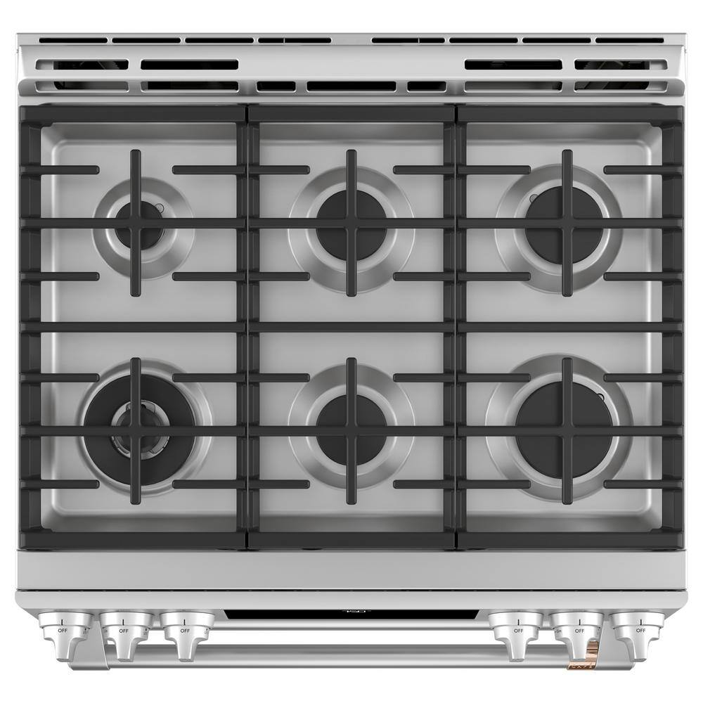 Cafe 30 in. 6.7 cu. ft. Smart Slide-In Double Oven Gas Range in Stainless Steel with Convection and Air Fry CGS750P2MS1