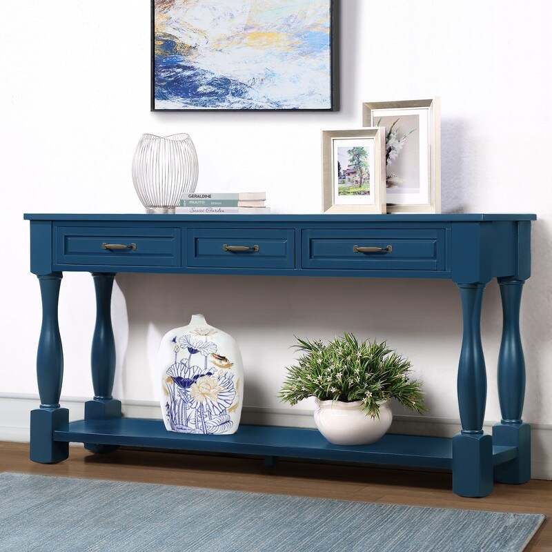 63inch Long Wood Console Table with 3 Drawers and 1 Bottom Shelf