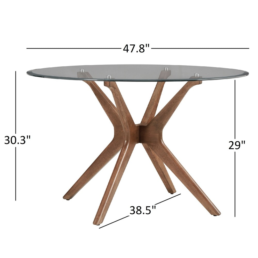 Nadine Dark Walnut Finish Glass Table Top Round Dining Set   Curved Back Chairs by iNSPIRE Q Modern