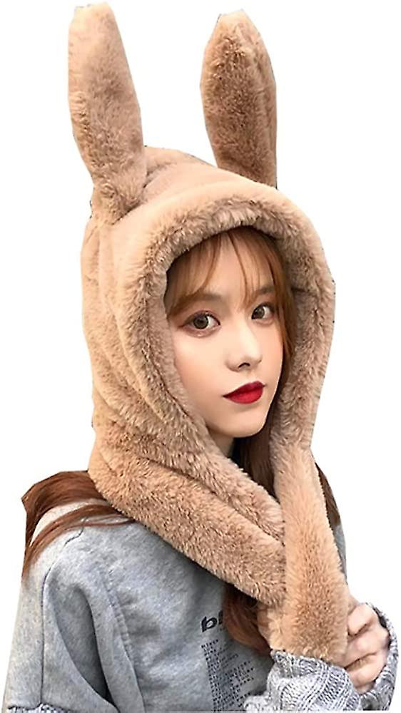 Winter Warm Beanie Pop Up Ears Plush Hat Ear Moving Jumping Rabbit Hat Bunny Cap For Women Girls Khaki -