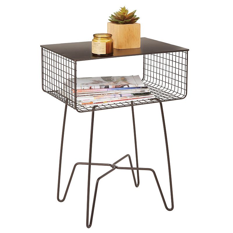 mDesign Modern Farmhouse Home Decor End Table， Metal Wire Storage Shelf