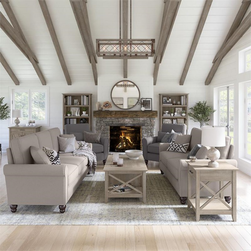 Hudson 73W Sofa in Beige Herringbone Fabric   Sofas   by Homesquare  Houzz