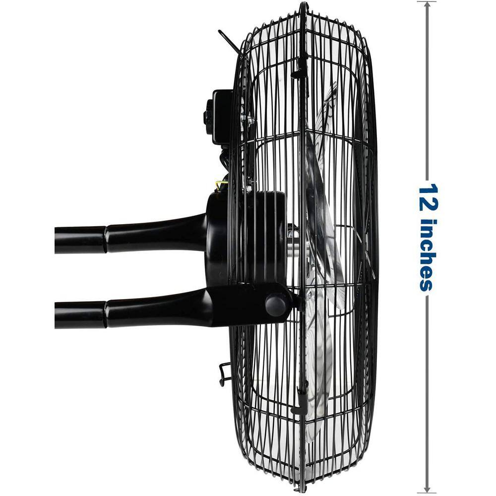 Aoibox 12 in. 3-Speed High-Velocity Industrial Heavy Duty Metal Floor Fan in Black with Tilting Head for OutdoorIndoor Use SNSA10IN011