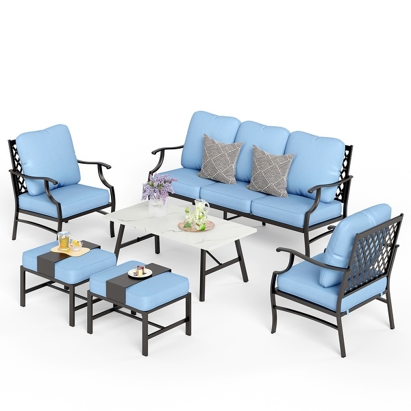 MAISON ARTS 6/7Piece Patio Conversation Sets，Sofa Set with 2/4 x Single Chairs，1 x 3seater Sofa and Coffee Table/Ottomans