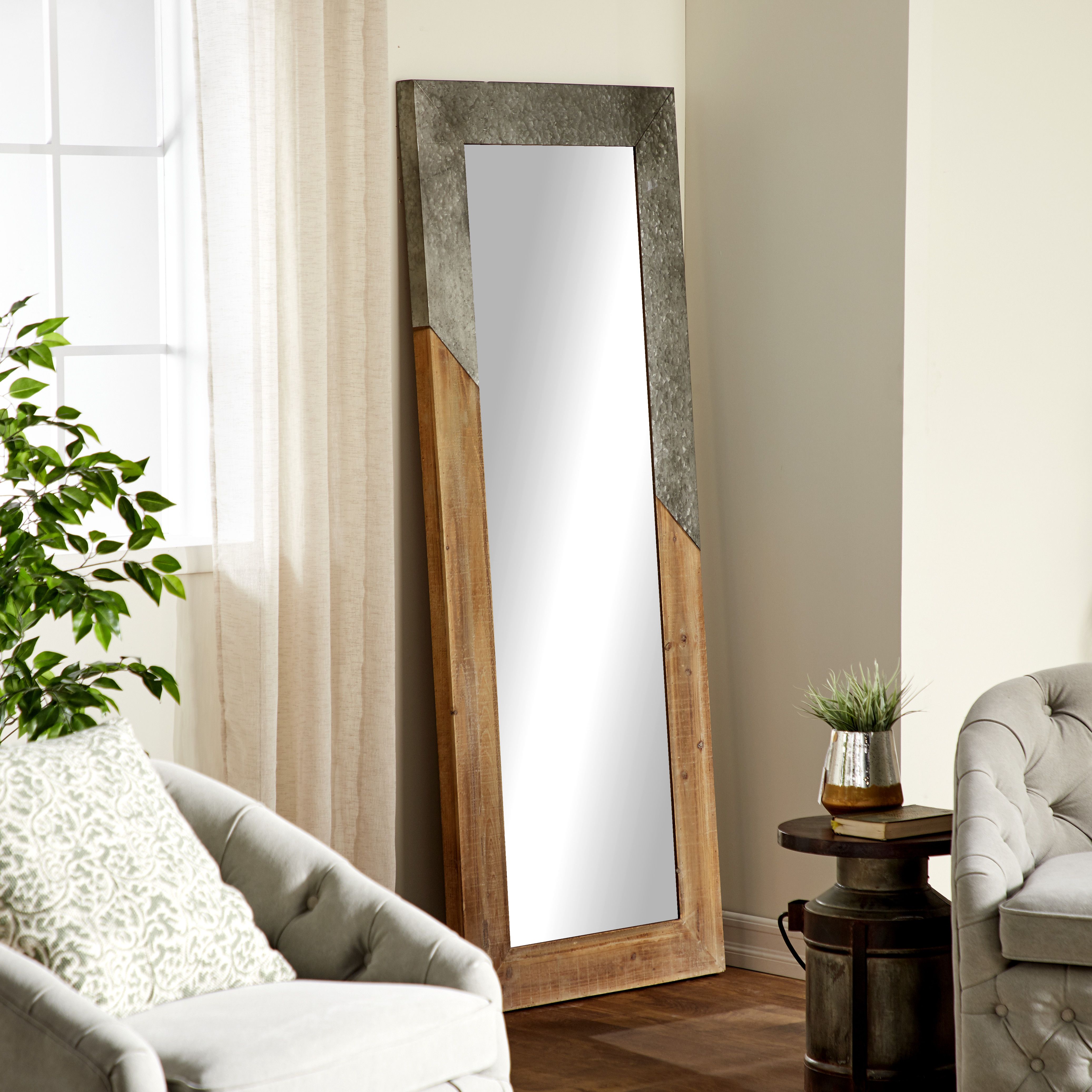 Beige Farmhouse Wood Wall Mirror 71 x 28