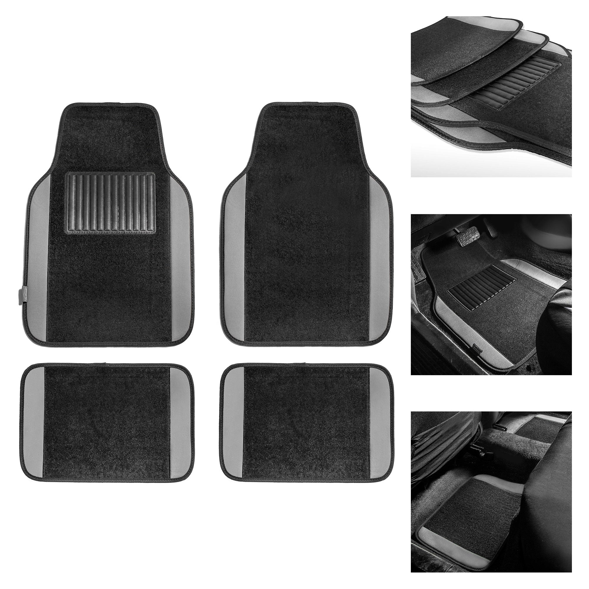 FH Group Premium Carpet Floor Mats Universal Fit For Auto Car SUV Van， Heavy Duty， Non-Slip Backing Unique Trim Liner Floor Mats - Front and Rear Full Set