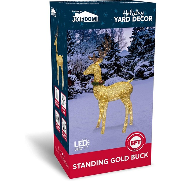 Joiedomi 5ft Gold Buck With Wreath amp ribbon Yard Light Christmas Outdoor Deer Yard Lights Decor