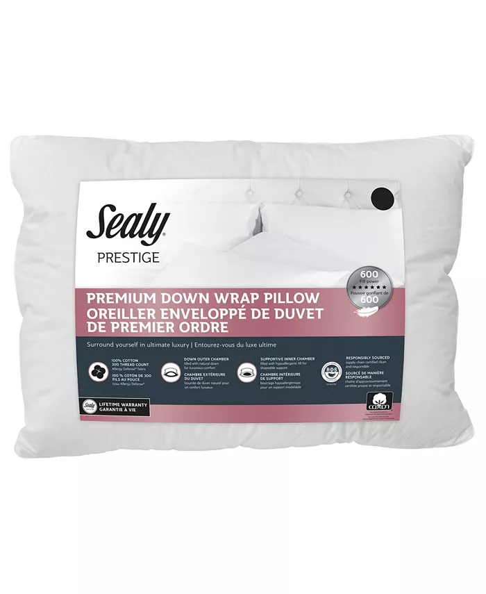 Sealy Premium Down Wrap Pillow， Standard Queen